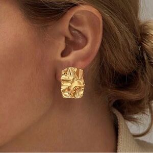Gold Textured Statement Stud Earrings - Women Jewelry Earrings